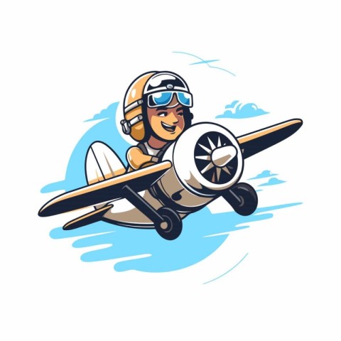 Vector illustration of a pilot with an airplane on a white backg