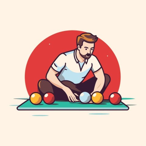 Man playing billiards. Vector illustration in flat cartoon style