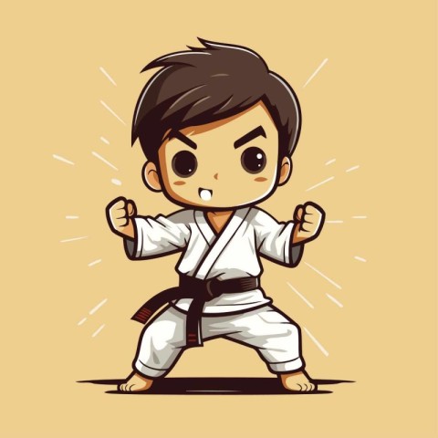 Karate boy cartoon character vector illustration. Cartoon karate