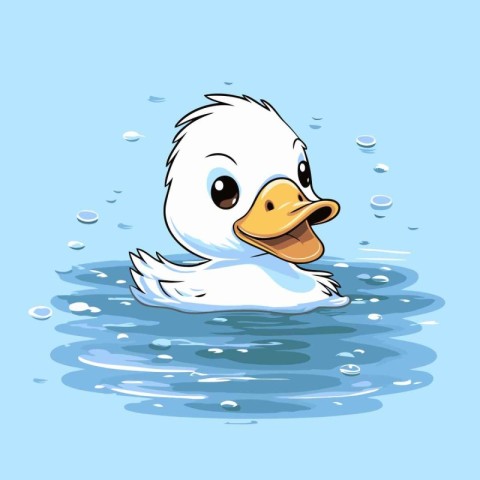 Cute cartoon duck swimming in the water. Vector illustration on