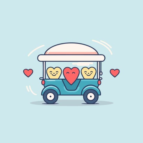 Golf cart with hearts. Vector illustration in flat design style.