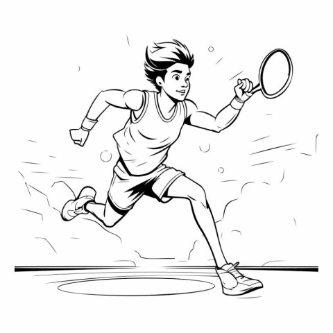 Vector illustration of a badminton player running with racket an