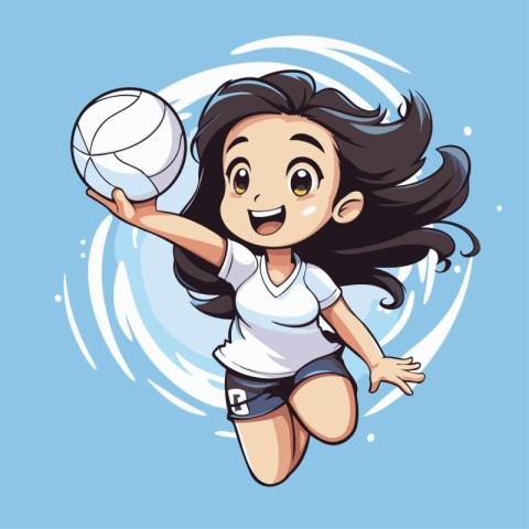 Vector illustration of a cute girl playing volleyball. Cartoon s