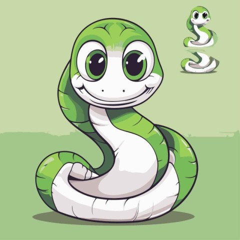 Cute snake with a snake on a green background. Vector illustrati