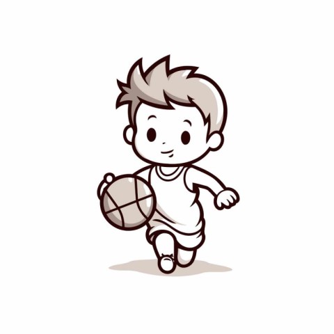 Boy playing basketball cartoon vector Illustration isolated on a