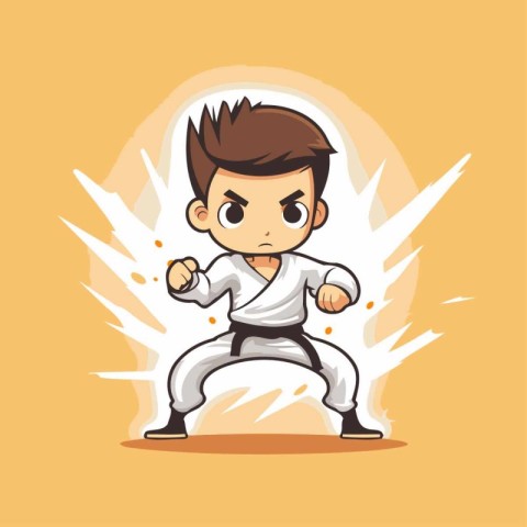 Karate boy cartoon character vector illustration. Cartoon karate