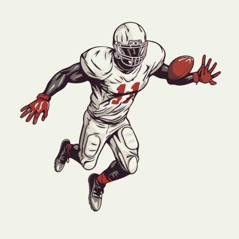 American football player running with ball. Vector illustration