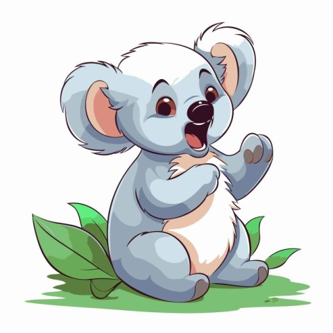 Cute cartoon koala sitting on the grass. Vector illustration.