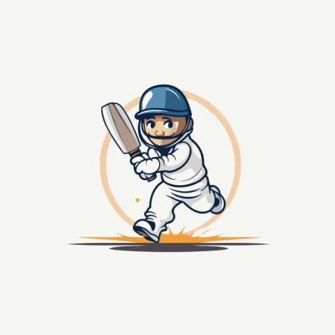 Cricket player with bat on the field. Vector illustration.