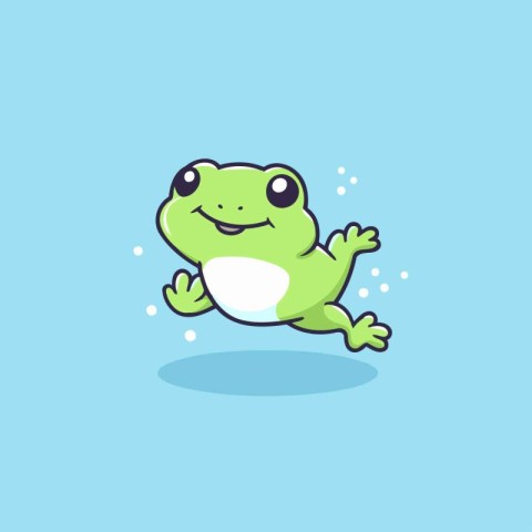 Cute cartoon frog character. Vector illustration isolated on blu