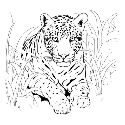 sketch of a leopard in the grass on a white background