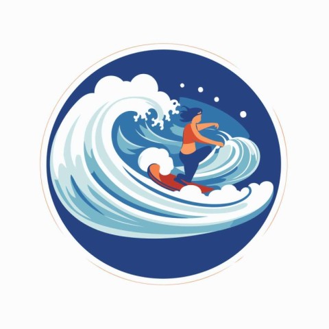 Snowboarder surfing on a wave. Vector illustration in flat style