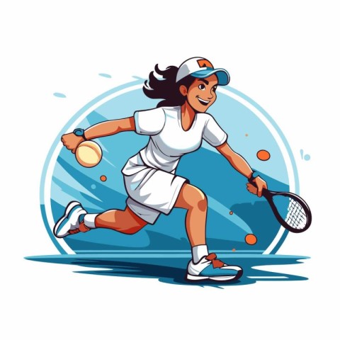 Tennis player with racket and ball. Vector illustration of tenni