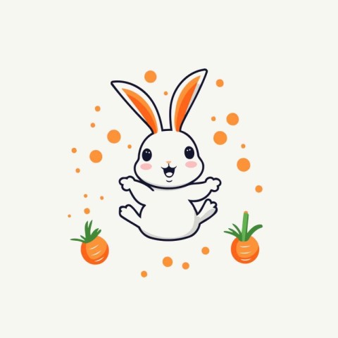 Cute bunny with carrots. Vector illustration in a flat style.