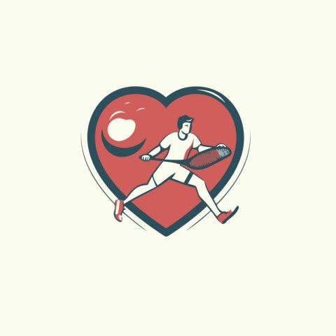 Tennis player with ball in heart shape. Vector illustration in v