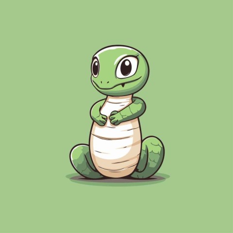 Cute cartoon baby turtle on a green background. Vector illustrat