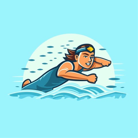 Swimmer on the water. Vector illustration in cartoon comic style