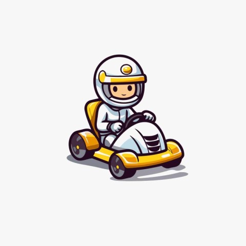 Cartoon astronaut driving a toy car on white background. Vector