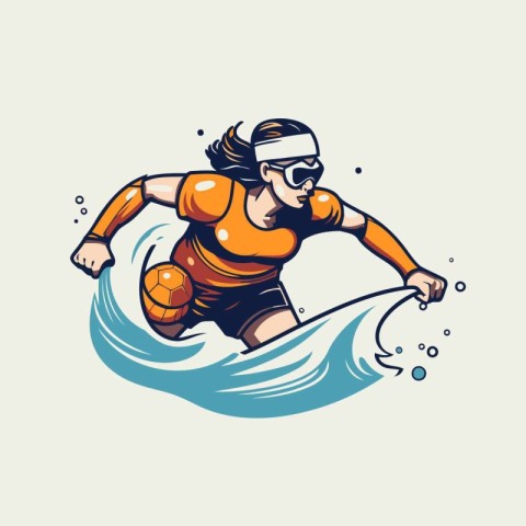 Water polo player on surfboard. vector illustration eps 10