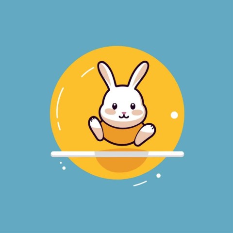 Cute cartoon rabbit sitting on egg. Vector illustration in flat