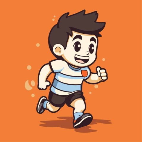 Running boy cartoon character vector illustration design. Cute c