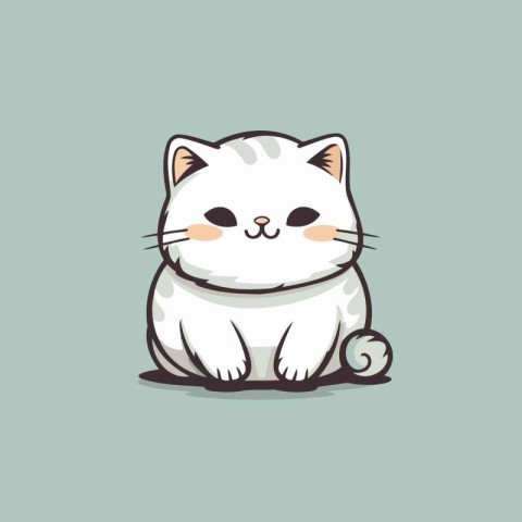 Cute cartoon cat isolated on green background. Vector Illustrati