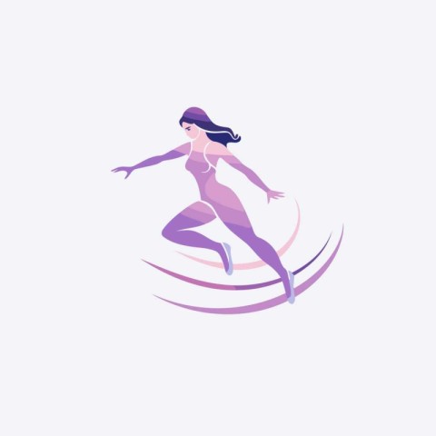 Vector illustration of a girl in a swimsuit jumping on the waves