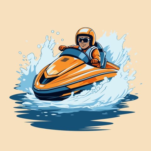 Water scooter. Extreme sport. Vector illustration in cartoon sty