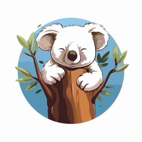 Cute koala bear sitting on a tree branch. Vector illustration.