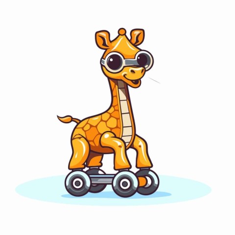 Cartoon giraffe riding on roller skates. Vector illustration.