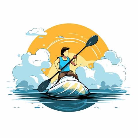 Man in a kayak on the water. Vector Illustration.