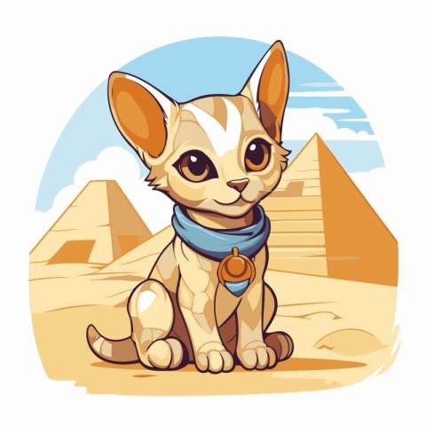 Cute cartoon chihuahua sitting in front of pyramids