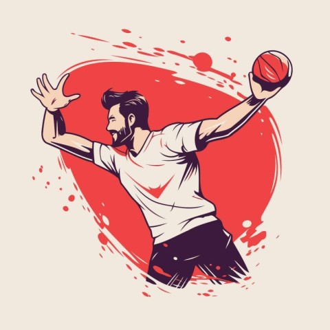 Bearded man playing basketball. sketch vector illustration isola