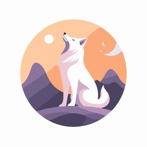 Cute wolf in the mountains. Vector illustration in flat style.