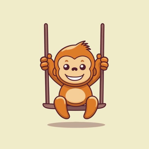 Cute monkey sitting on a swing. Vector illustration in cartoon s