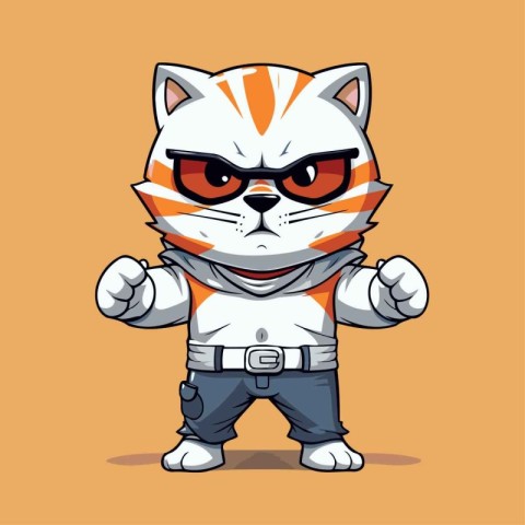 Cute cartoon cat in superhero costume. Vector illustration of a