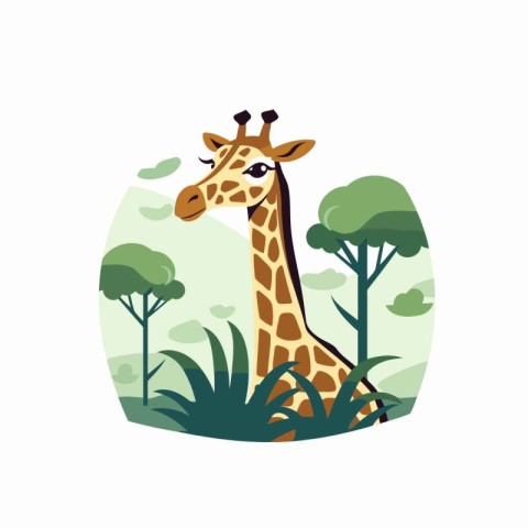 Giraffe in the jungle. Vector illustration in flat style.