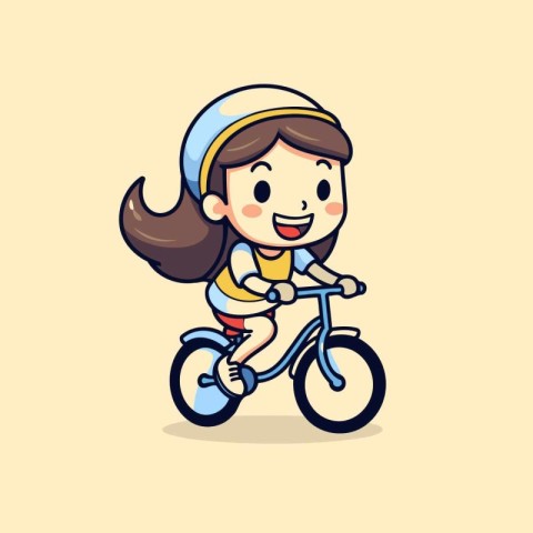 Cute girl riding a bicycle. Vector illustration in cartoon style