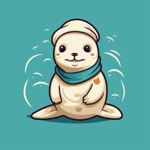 Cute seal with a bandage on his head. Vector illustration.