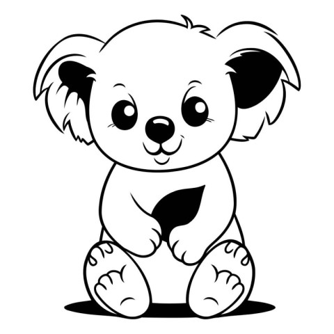 Cute koala sitting - Black and White Cartoon Illustration. Vecto