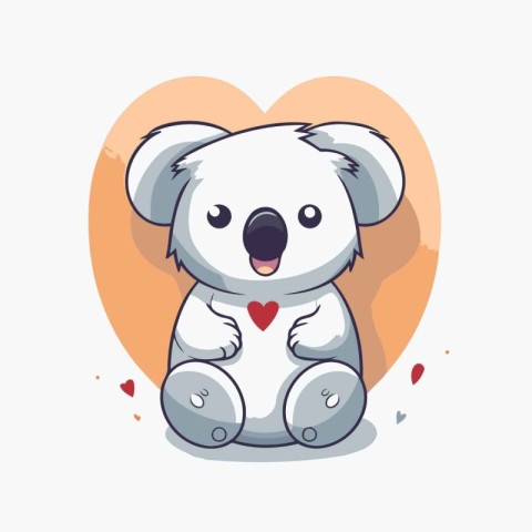 Cute koala sitting on the background of the heart. Vector illust