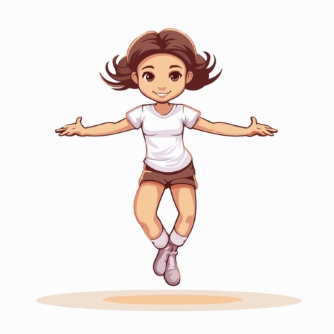 Vector illustration of a cute little girl jumping isolated on wh