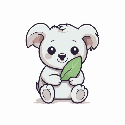 Cute koala with a leaf in his hand. Vector illustration.