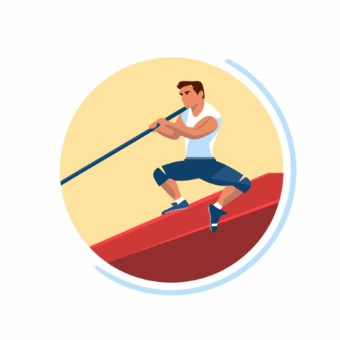 Man rowing on a rowing boat. Flat vector illustration.