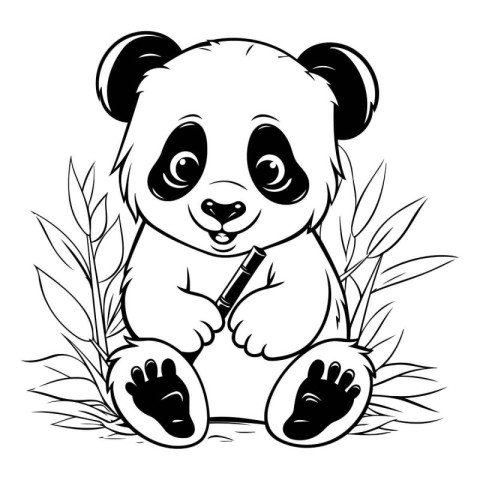 Cute cartoon panda sitting on the grass. Vector illustration.