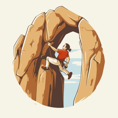 Vector illustration of a climber climbing on a rock in a circle