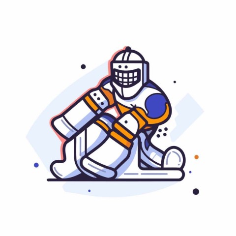 Hockey player in helmet. gloves and helmet. Vector linear illust