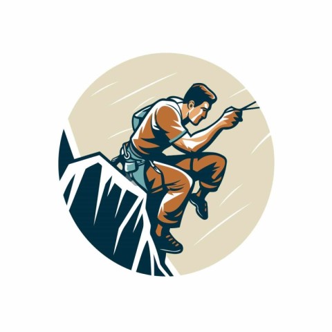 Illustration of a rock climber climbing up a mountain with a wal