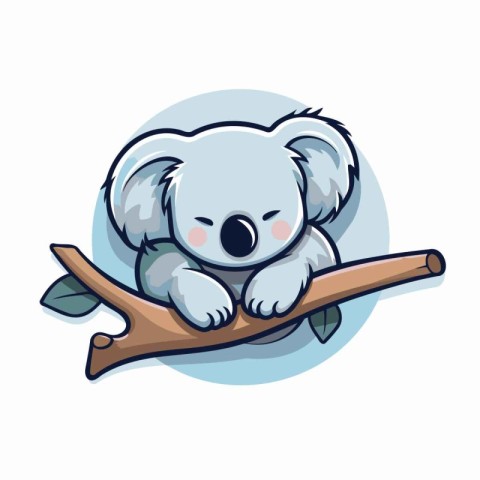 Cute cartoon koala on a tree branch. Vector illustration.