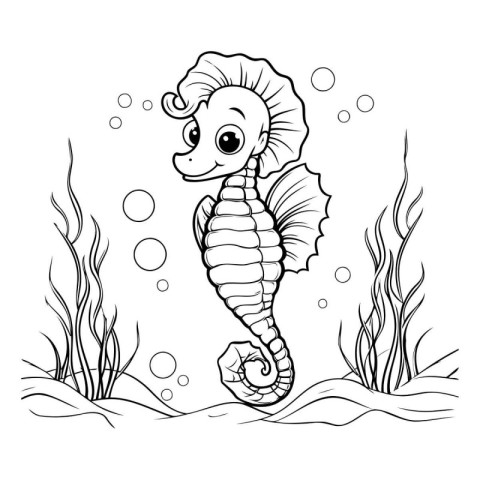 Seahorse in the sea. Coloring book for children.